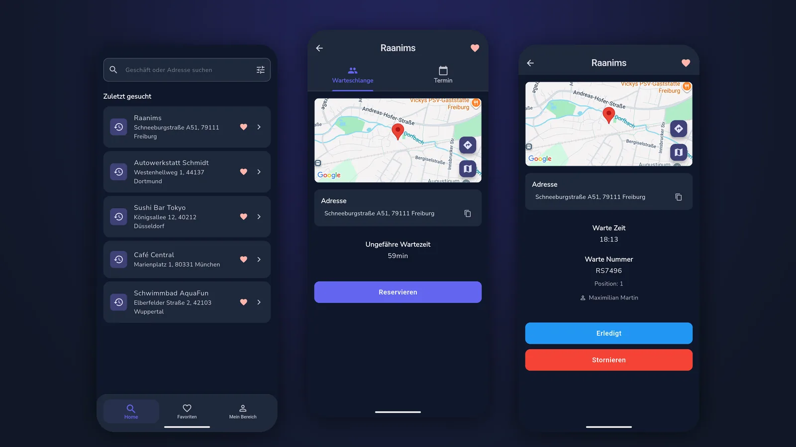 QueueEase-App: Suche, Warteschlange und Wartenummer